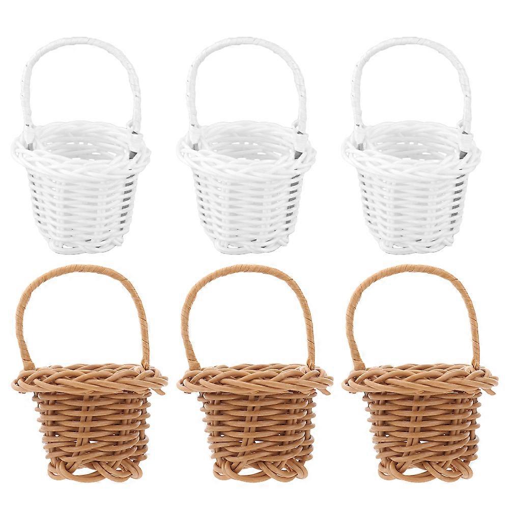 Tiny Miniature Rattan Baskets Decors Mini House Layout Brown 5x8cm Dollhouse Mini Storage 6Pcs