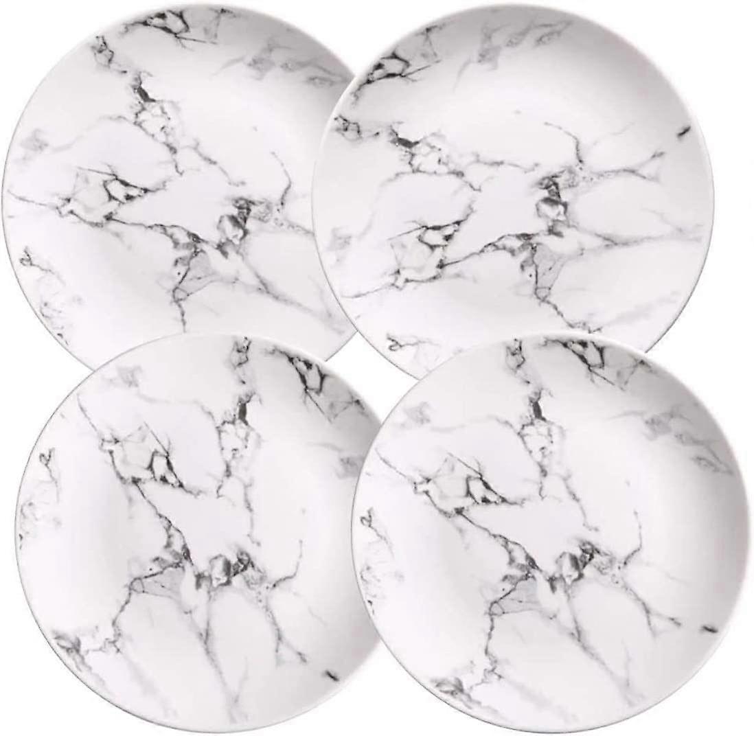 Exquisite Multi-Purpose Ceramic Plates Set, White Marble Pattern, Salad and Dinner Plates for Steak, Dessert, Pasta, 4-Piece Set