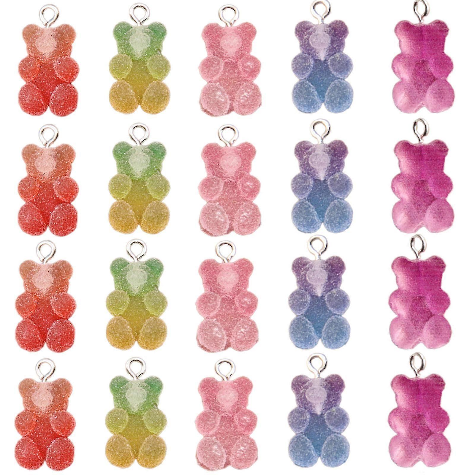 20Pcs Gradient Bear Heart Star Charm Sturdy Resin Pendants for Distinctive Necklace and Bracelet Making Projects