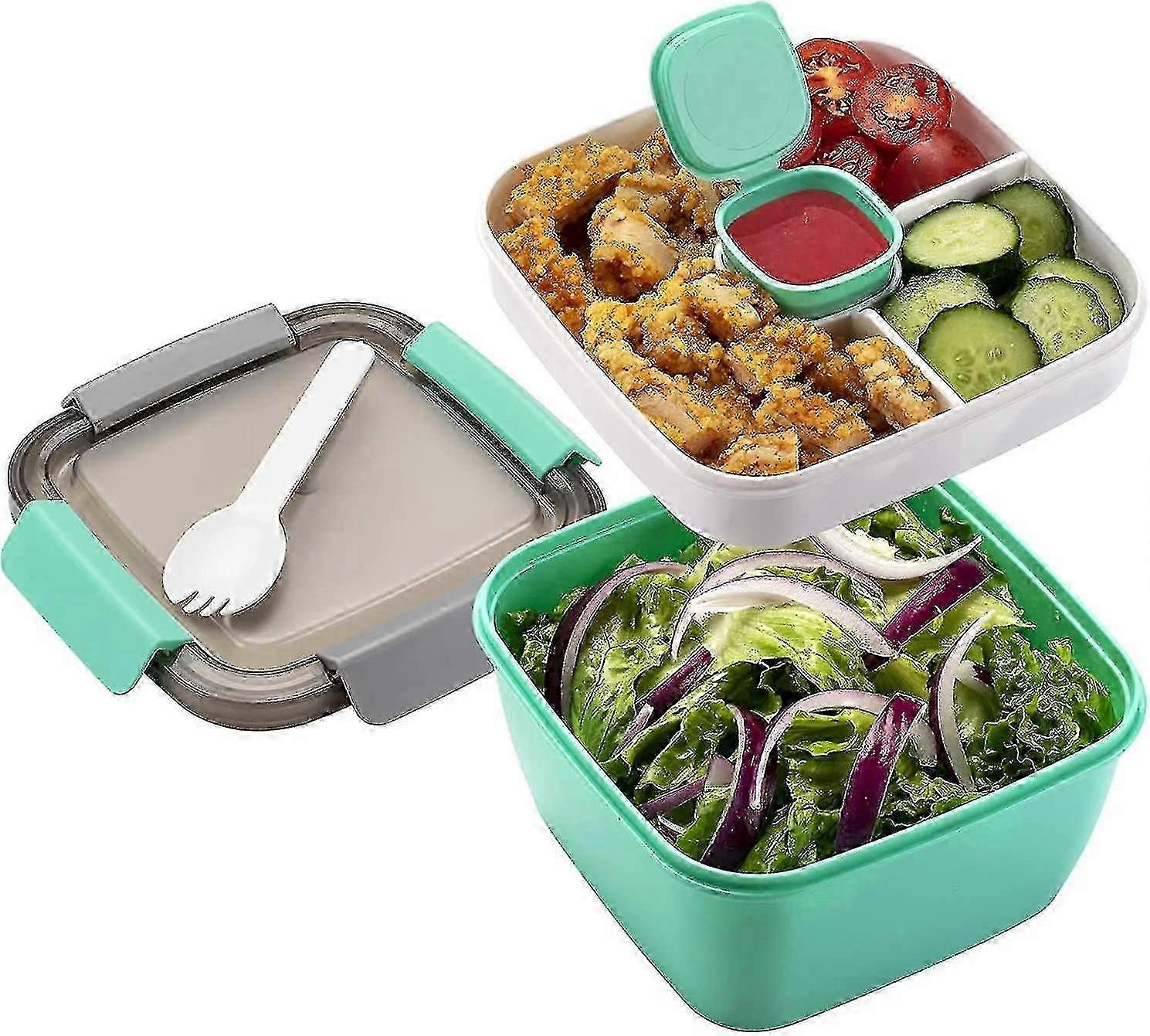 Lunch Box Leak-proof Bento Box Salad Container With Dressing Container 3 Compartments Salad Box-to-go For Salads And Snacks, Lunch Box Microwave Heati