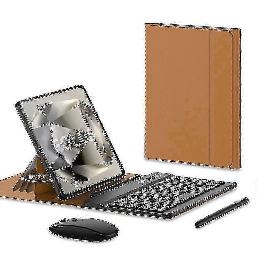For Samsung Galaxy Z Fold 6 Keyboard and Mouse, Upgrade Portable Magnetic Bluetooth Keyboard with Leather Case and Capacitive Pen--Brown