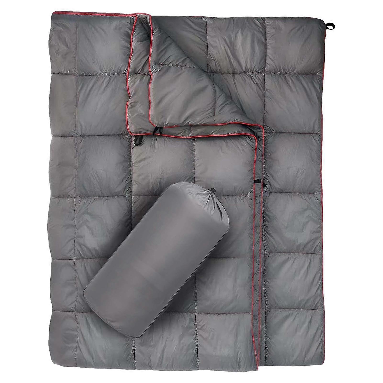 Foldable Down Blanket, HeatInsulated Camping Blanket Packable Camping Blanket, Portable Down Blanket for Travel, Hiking, Gray