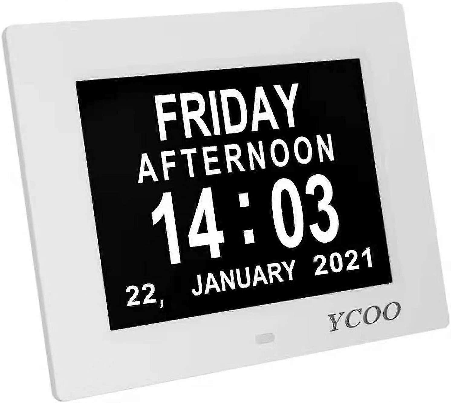 8-Inch Digital Calendar Clock with Day and Date Display (White)