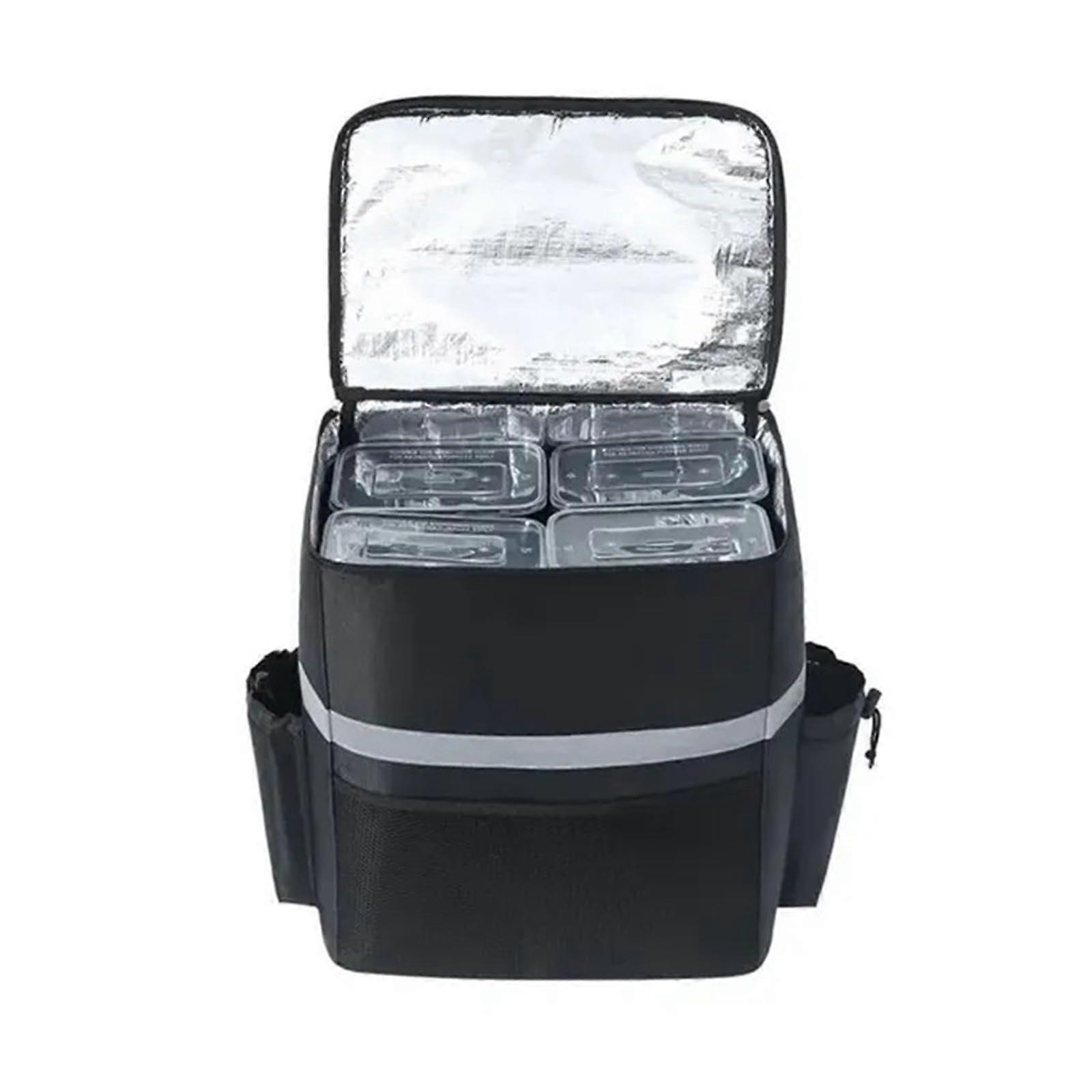 Foldable Large Insulated Cooler Bag with Reflective Design, 35x25x40cm Black