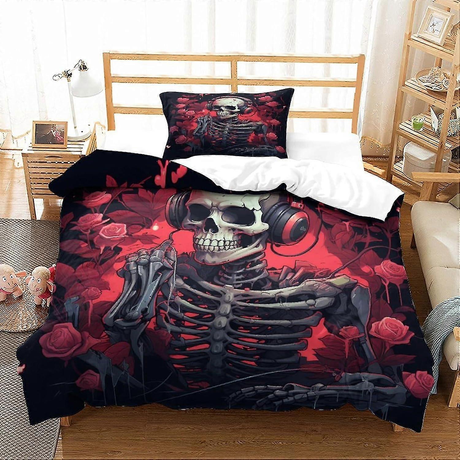 3D Printed Human Skeleton Duvet Cover Set for Teens and Adults - Ultra Soft Microfiber Quilt Cover with Zipper Closure - 2-Piece