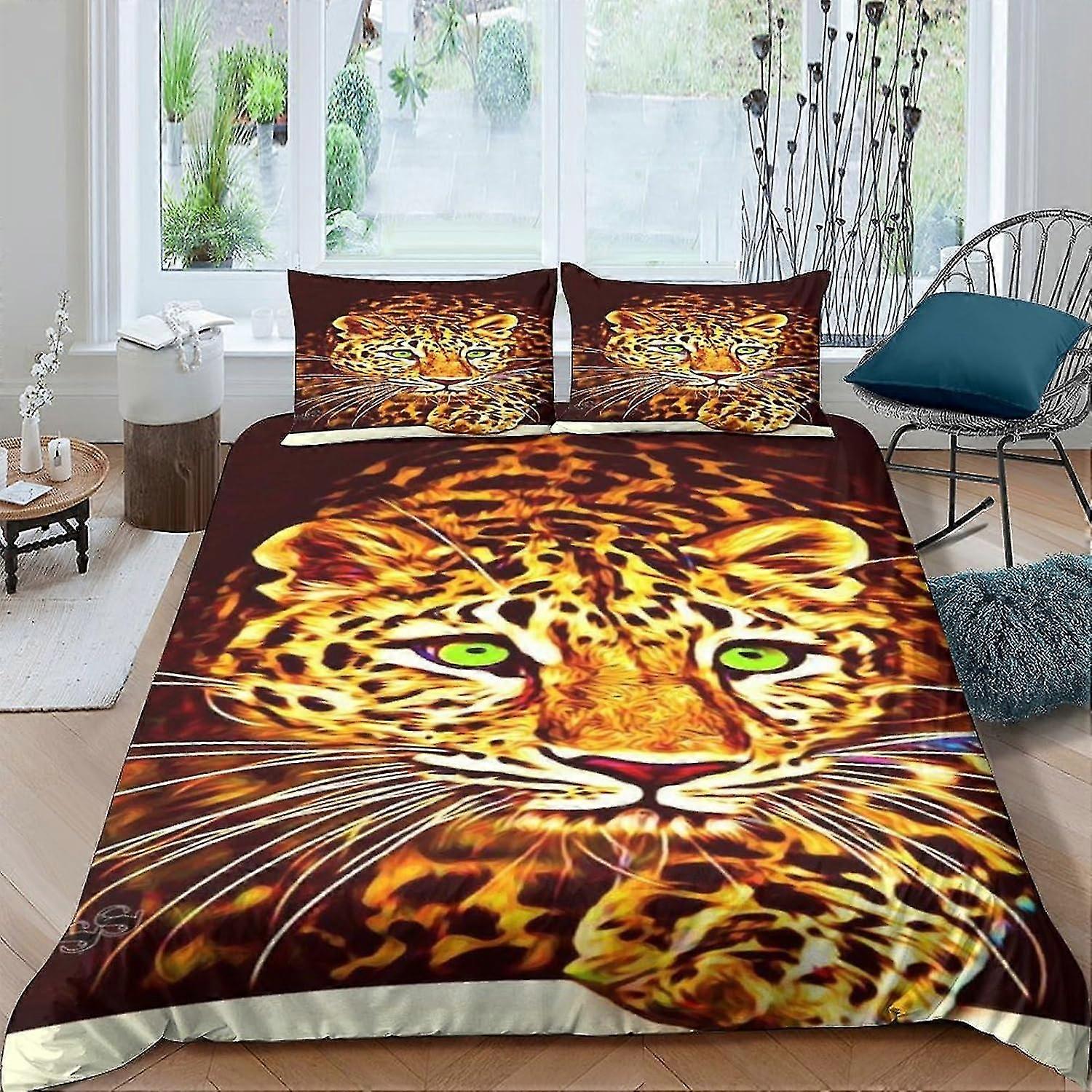 3 Pieces Leopard Duvet Cover Set with Pillowcases, Animal Print Bedding Set with Zipper Closure, Suitable for King Size