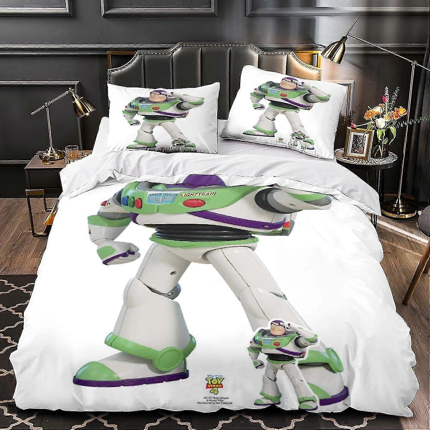 Buzz Lightyear Print Duvet Cover 3pcs Bedding Set Anime Characters Soft Easy Care Comforter Cover with Zipper & Ties