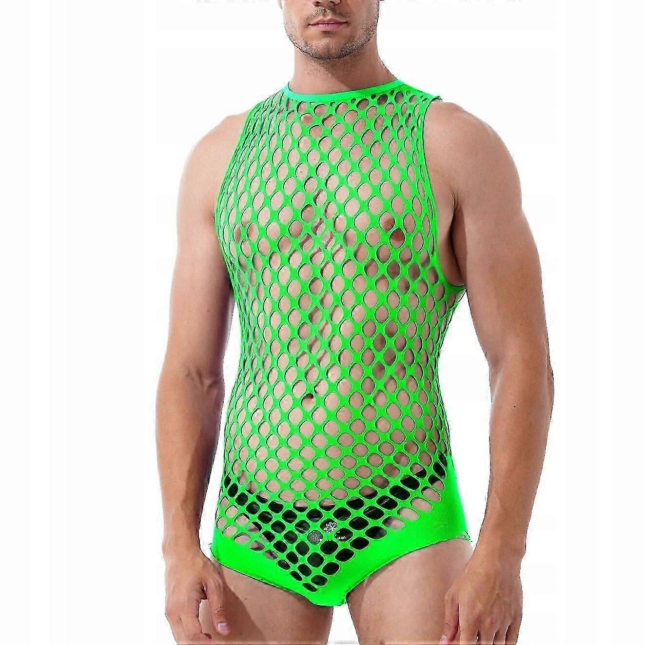 Herren Netz-Bodystocking-Unterwäsche Neongrün