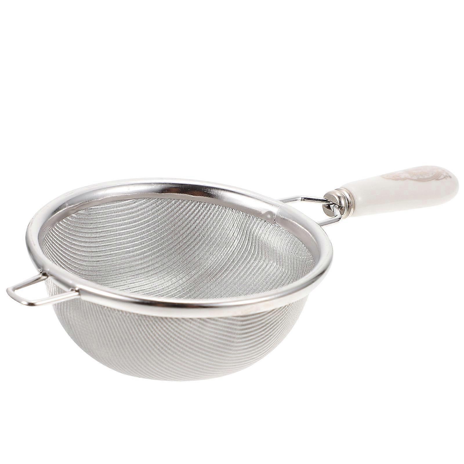 Tea Strainer with Handle 1Pcs White Ceramic Mesh Filter for Home Use Heat-Proof