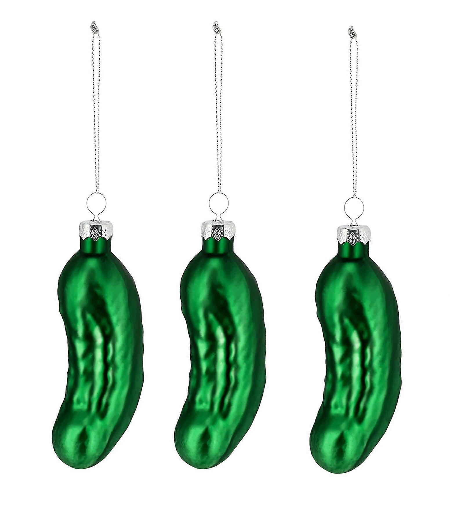 Christmas Tree Cucumber Set of 3 Glass Pendant