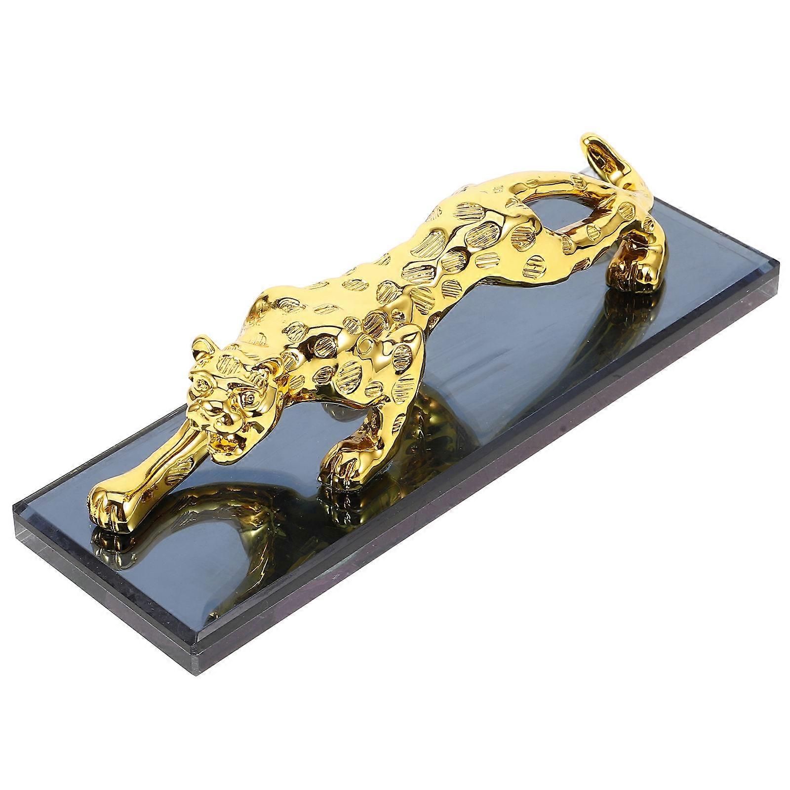 Leopard Figurine Wealth Leopard Statue Elegant Desktop Decoration Golden 20.50X6.50X6.00CM Resin 1Pack