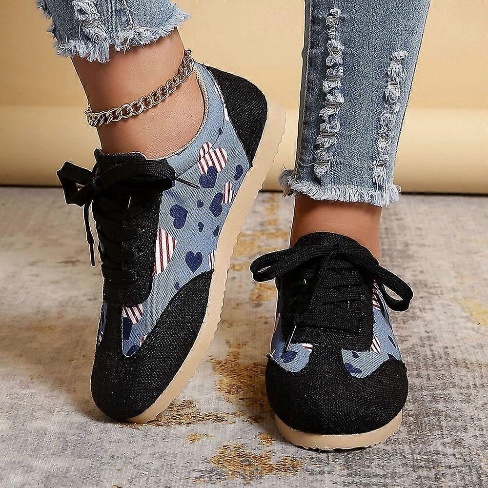 Damesmode Love Printed Fabric Patchwork Sneaker Boots voor Dames Maat 11