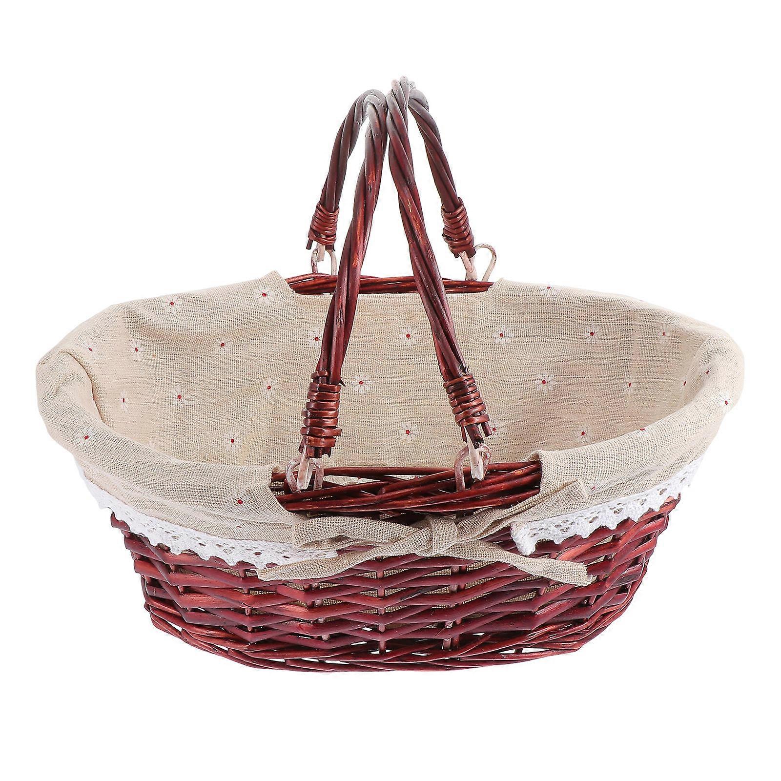 Handmade Flower Basket for Home Brown Linen Material with Two Handles 1pc