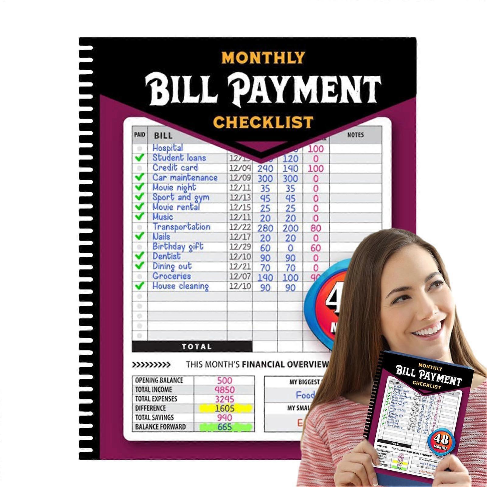 Payment Book Tracker for Family Finance, Monthly Budget Planner, 4-Year Spending Organizer with Savings Guide