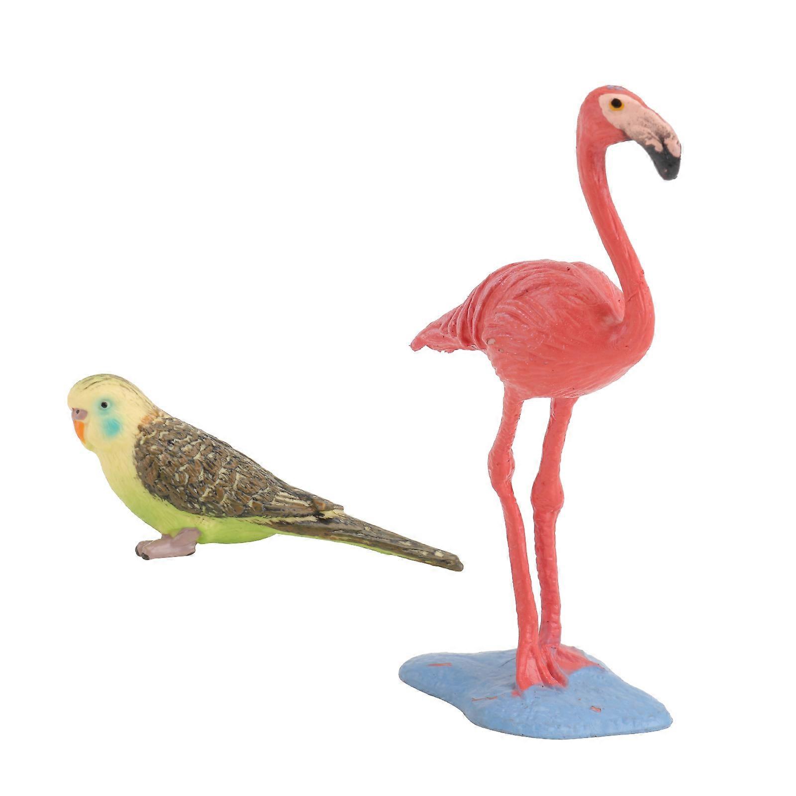 2PCS Simulation Parrot Flamingo Model Toy Lifelike Solid Static Bird Decoration