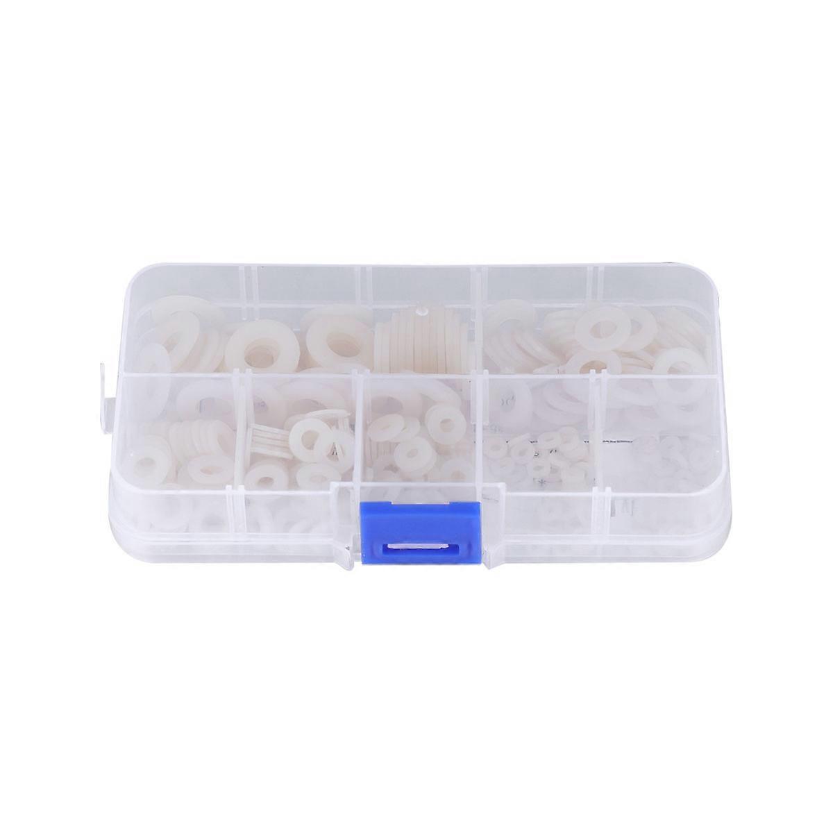 White Nylon Gasket Washer Assortment Kit 350pcs Flat Spacer Seals for Electrical Automotive Threaded Connections with Storage Box