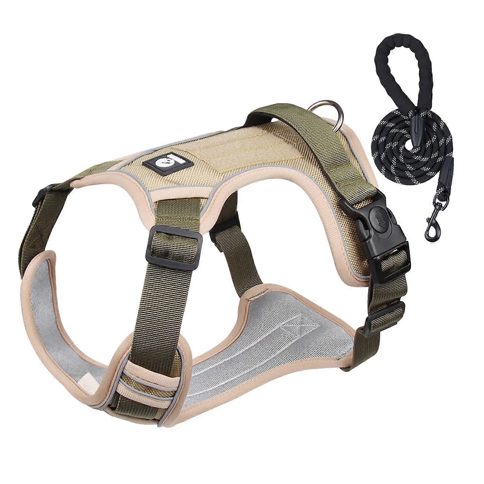 Large Dog Harness with Handle Reflective Adjustable Chest Harness, Khaki Size S