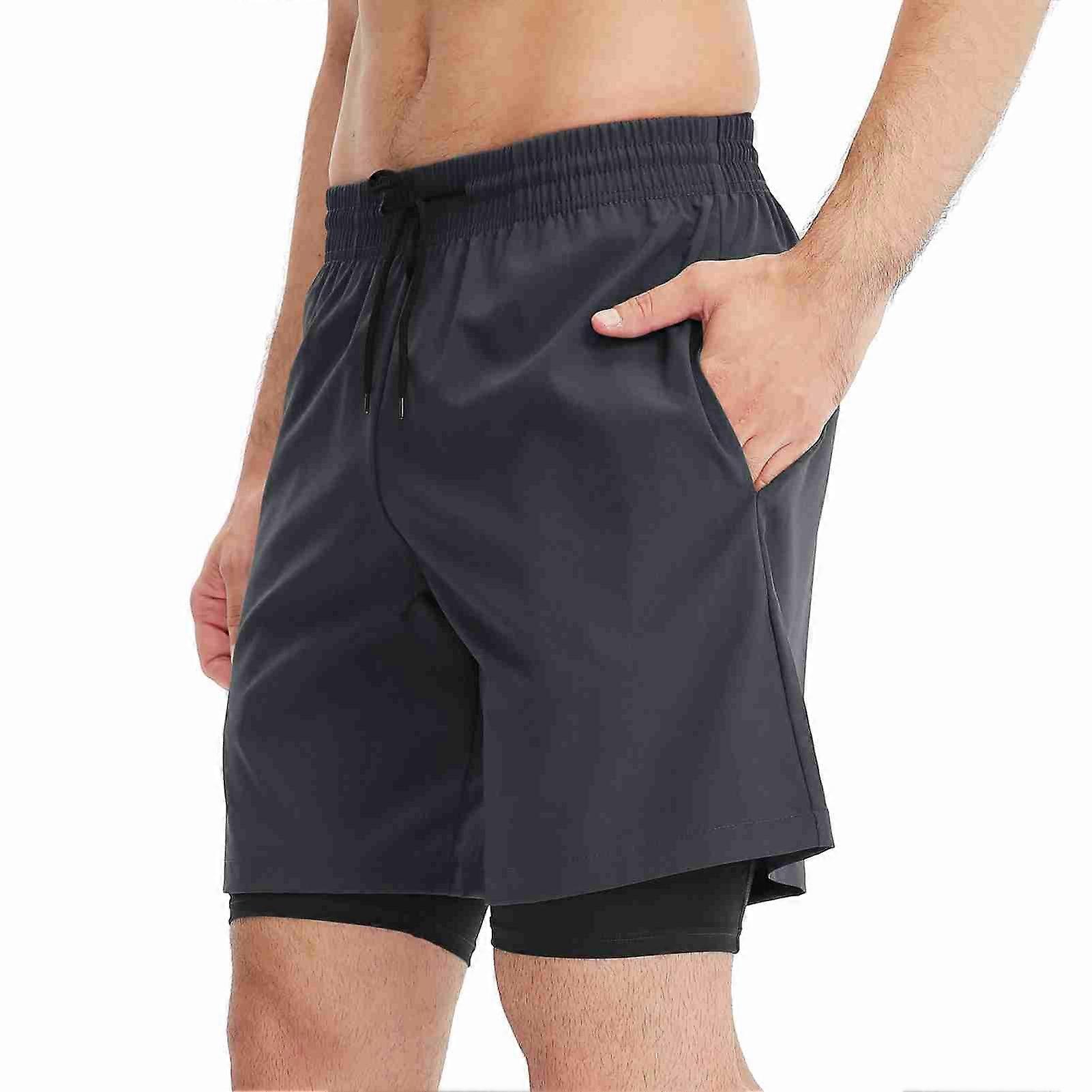 Men 2 in 1 Running Shorts Breathable Quick Dry Workout Active Shorts with Phone Pocket for Basketball Traning Running