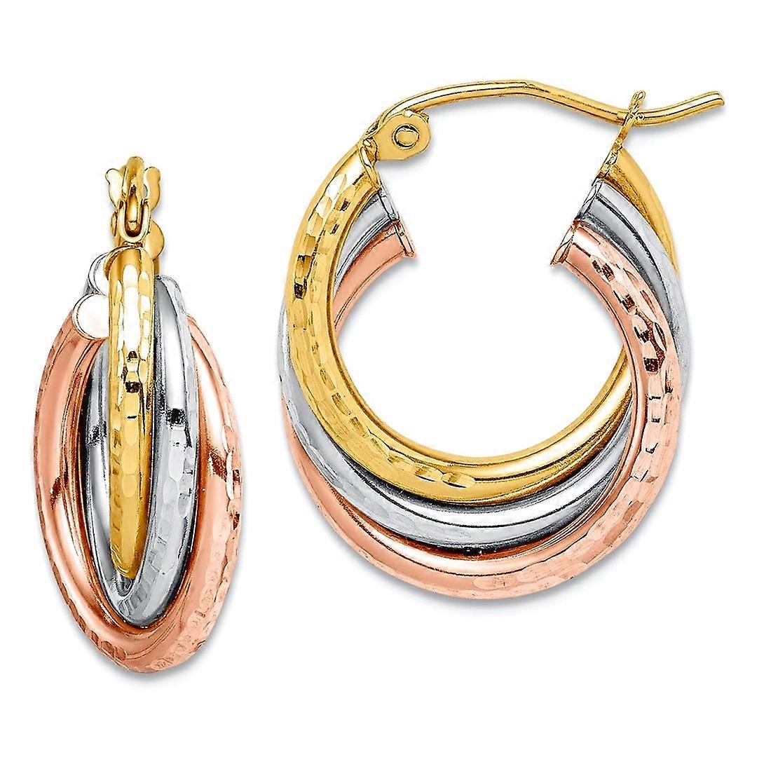 10k Solid Gold Tri color Sparkle Cut Triple Hoop Earrings 20.55x15.77mm Wide-Hoop Earring for Women