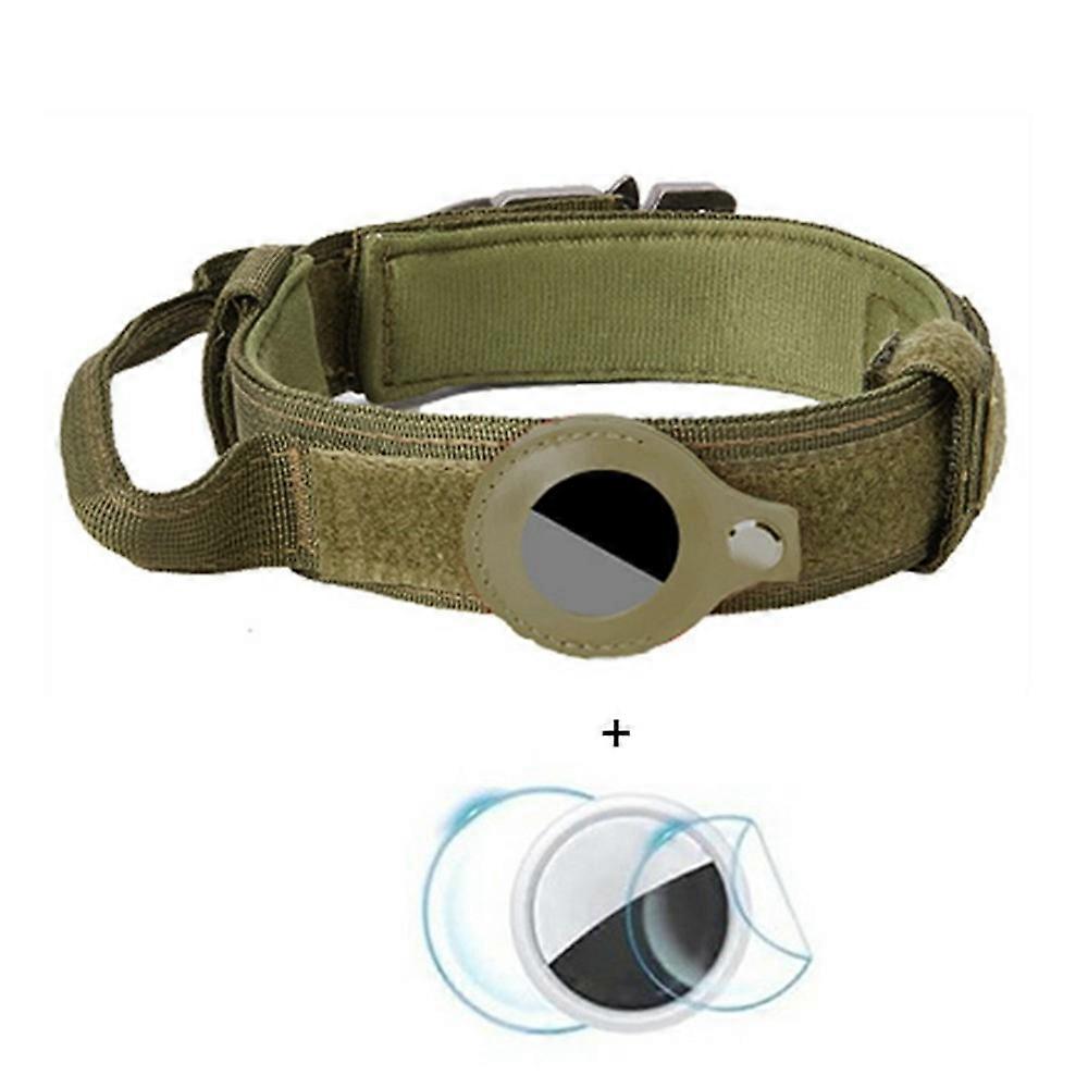 For AirTag Tracker PU Protective Case Hydrogel Film Medium Large Pet Tactical Nylon Collar Set Army Green / L
