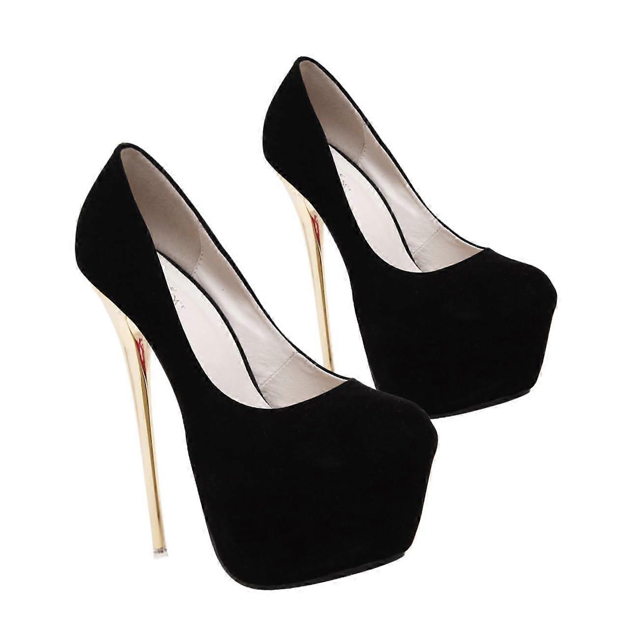 Women's Oversized High Heels Platform Shoes, Waterproof Design, Black, Size 39 EU for Evening Events and Parties