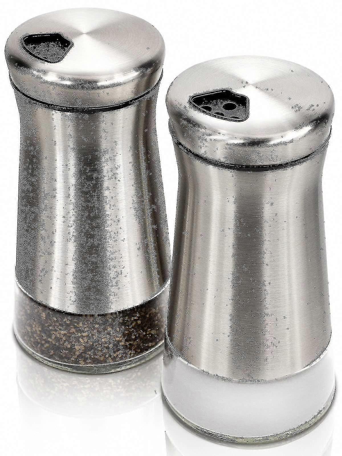 2-Piece Adjustable Spice Dispenser Set - Silver Shakers with Precise Pour Feature