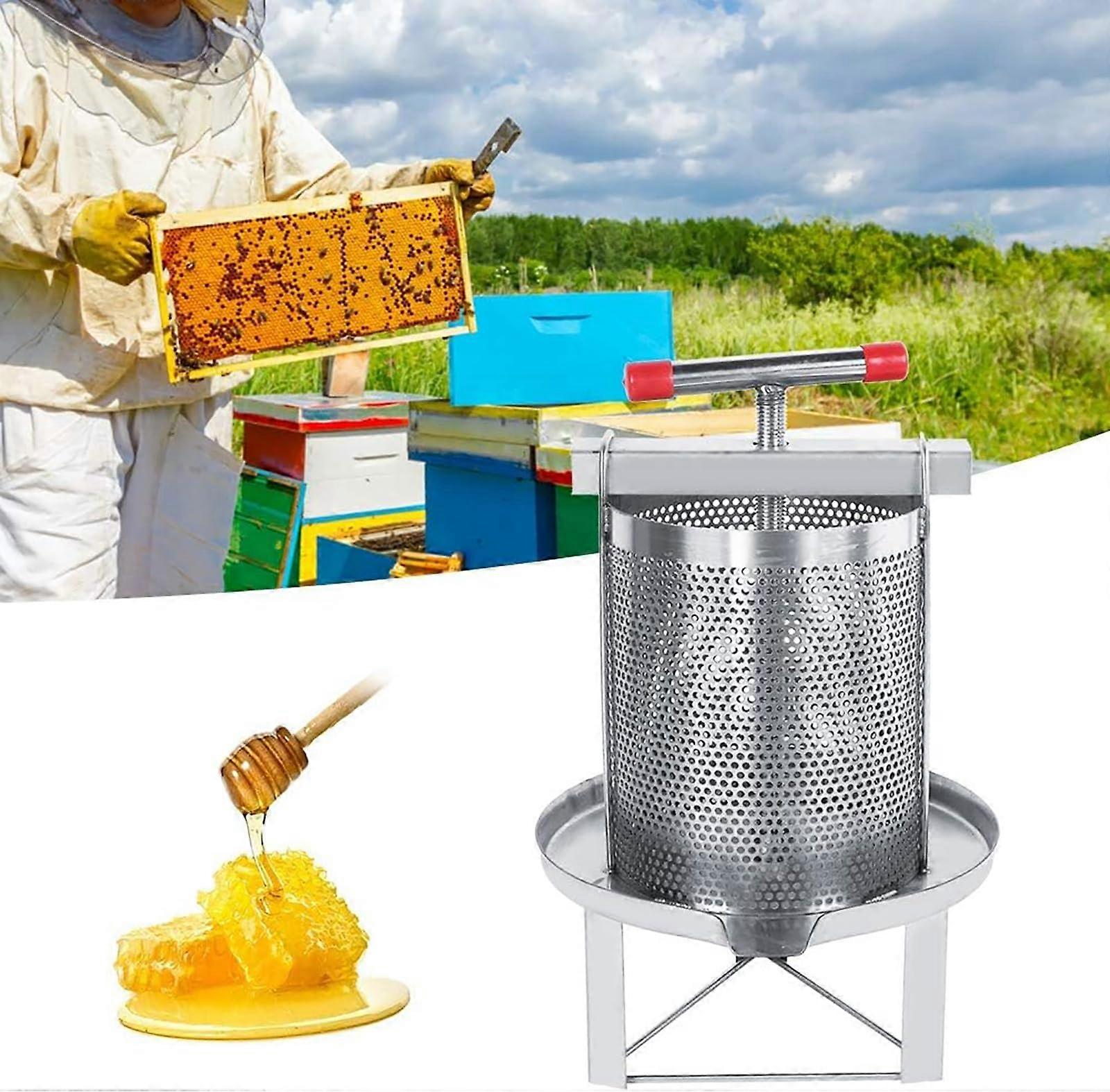 Stainless steel honey press, durable and easy to clean, for drying grains, honeycombs, and fruits.