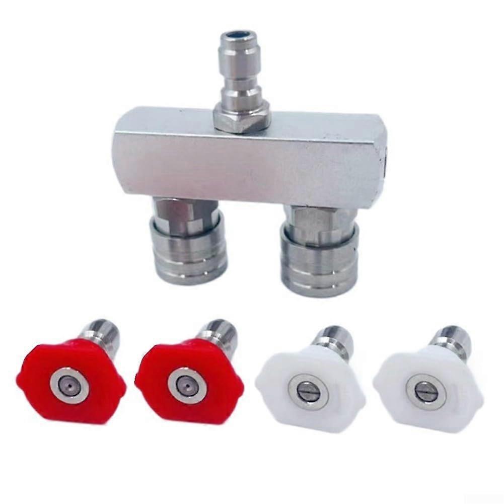 Dual spray nozzles, compatible with 5000 PSI pressure cleaners, easy to install and use.