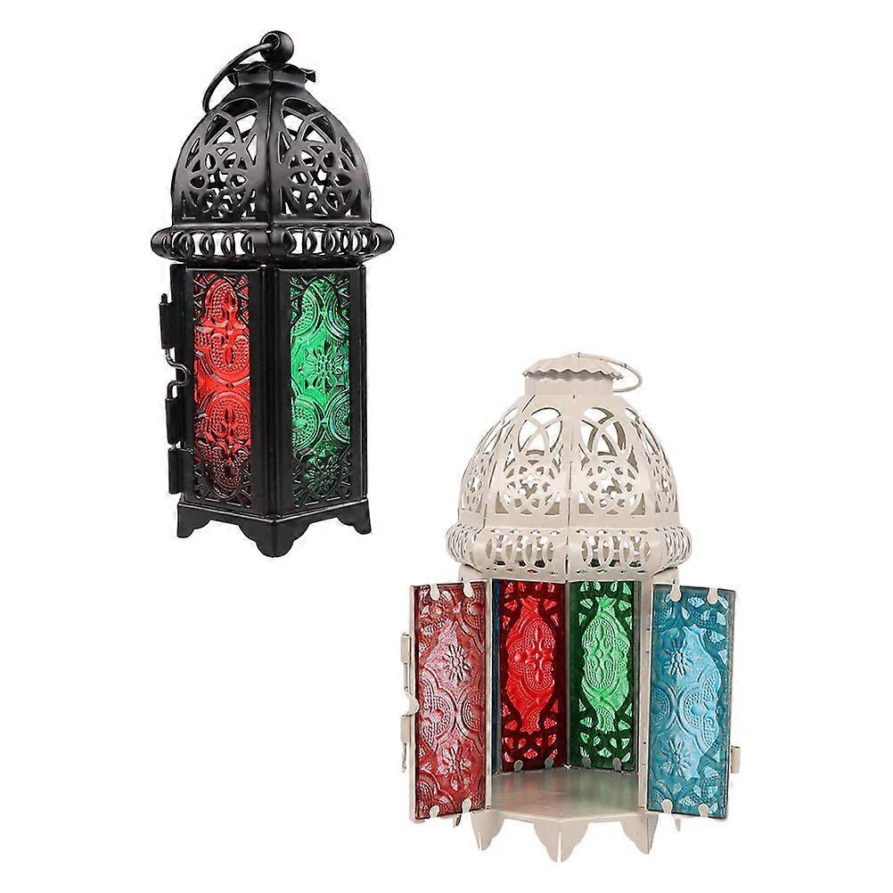 Indoor Lanterns Lantern Decor Tea Light Lantern Moroccan Style Retro Design For Decorators White 2Pcs