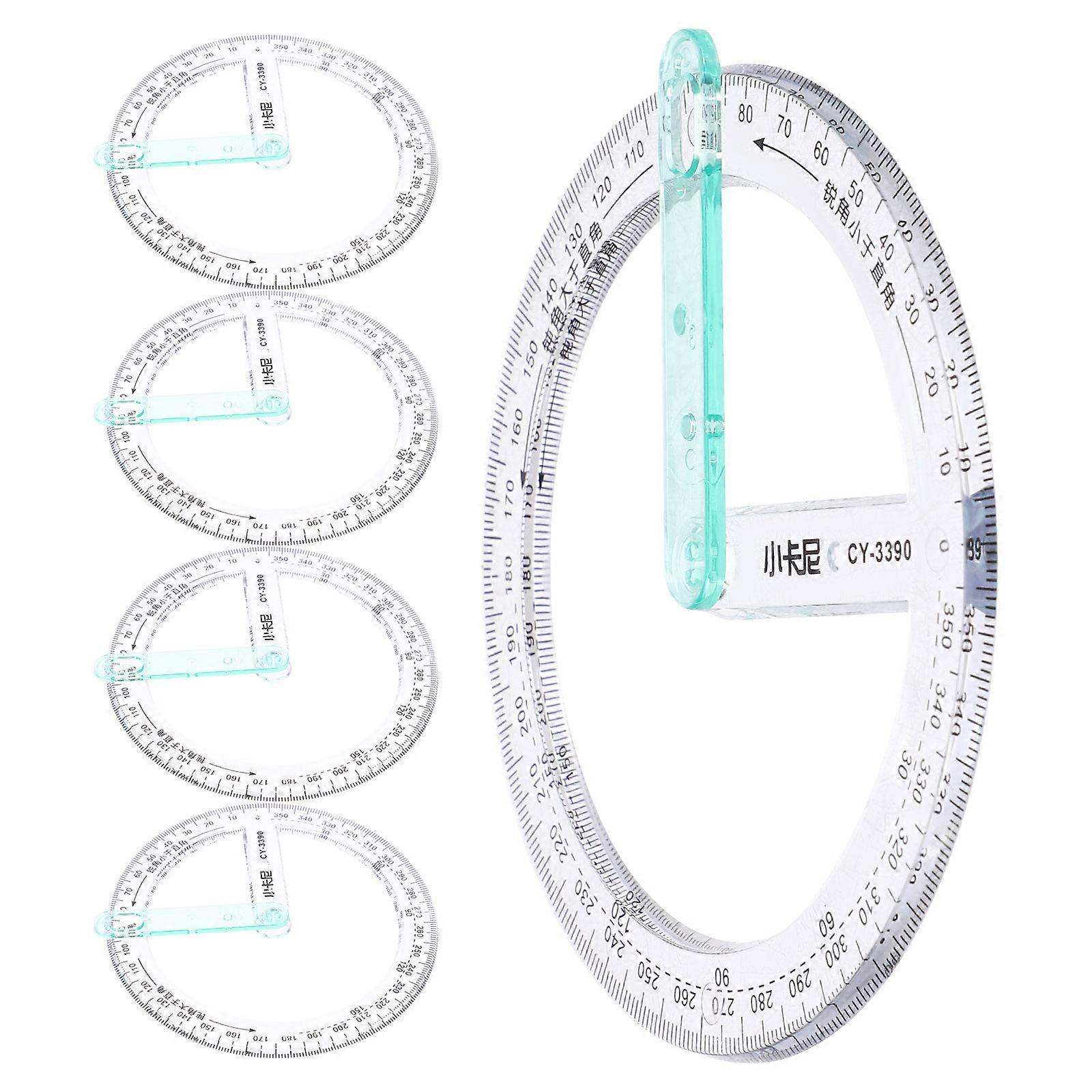 Transparent Plastic Circle Protractor for Measuring Use with Clear Scales and High Accuracy 5 Pieces