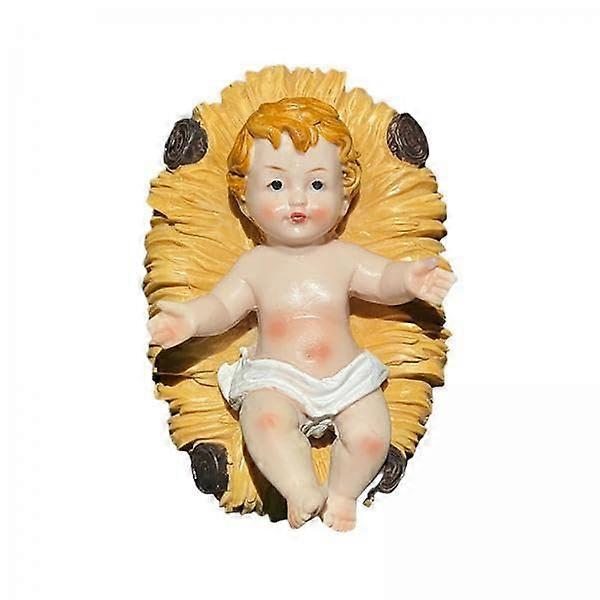 Jesus Child Statue Set of 3, Handcrafted Nativity Figurines on a Crib Bed, Table Decor for Home and Office