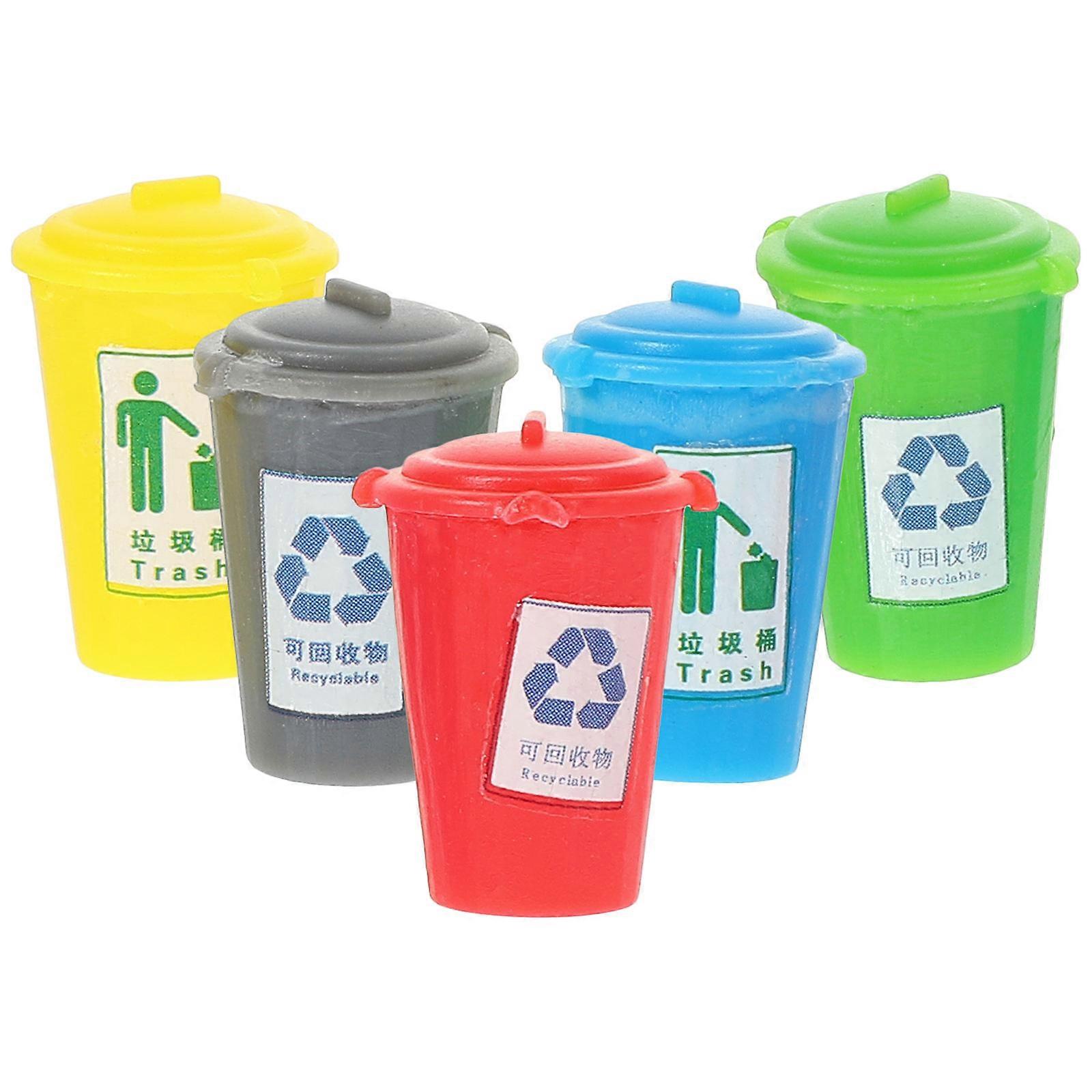 5pcs Mini House Decorative Waste Bins in Assorted Colors Made of Durable ABS for Doll House Display