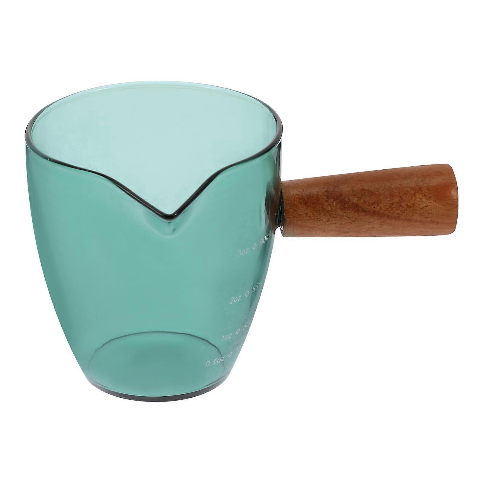 Creamer Pitcher Glass Milk Cup with Wood Handle Coffee Measuring Cup for Home Restaurant