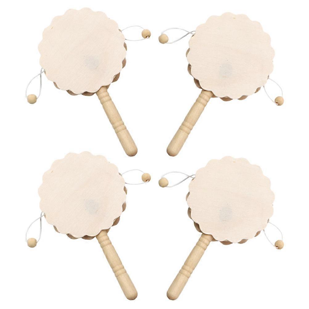 Wooden Unfinished Rattle Drums Set   4pcs Handcrafted Smooth Surface Handheld Musical Instruments for DIY Painting, Creative Play and Educational Use
