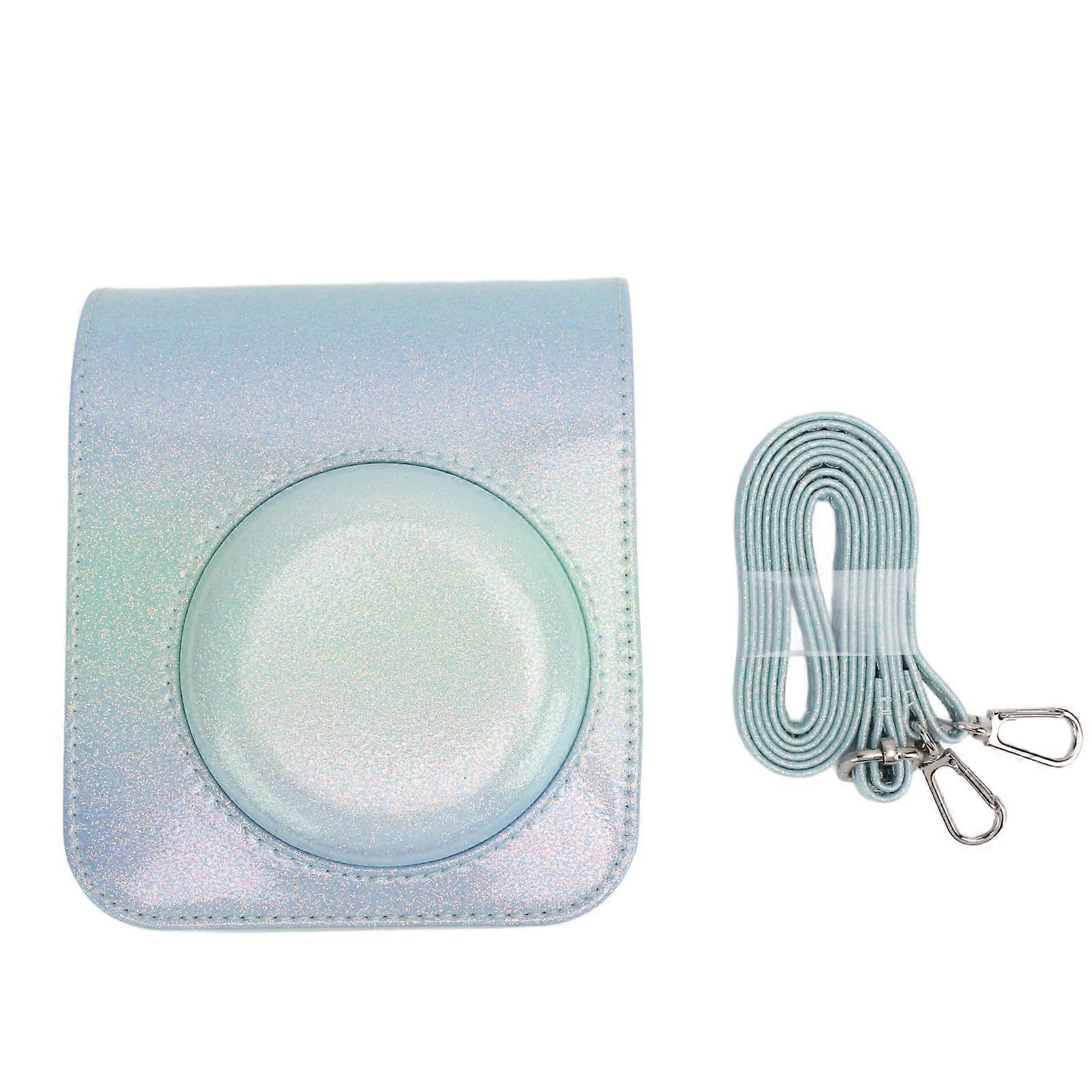 Instant Camera Case Rainproof Scratch Proof PU Leather Camera Protective Bag with Shoulder Strap for Mini 12 Blue Green