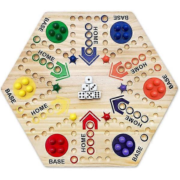 Ball Board Game 6 Dice and 30 Balls Interactive Board Game for Parents and Children Double-sided Board Game Wood Fast Track Board - WELLNGS