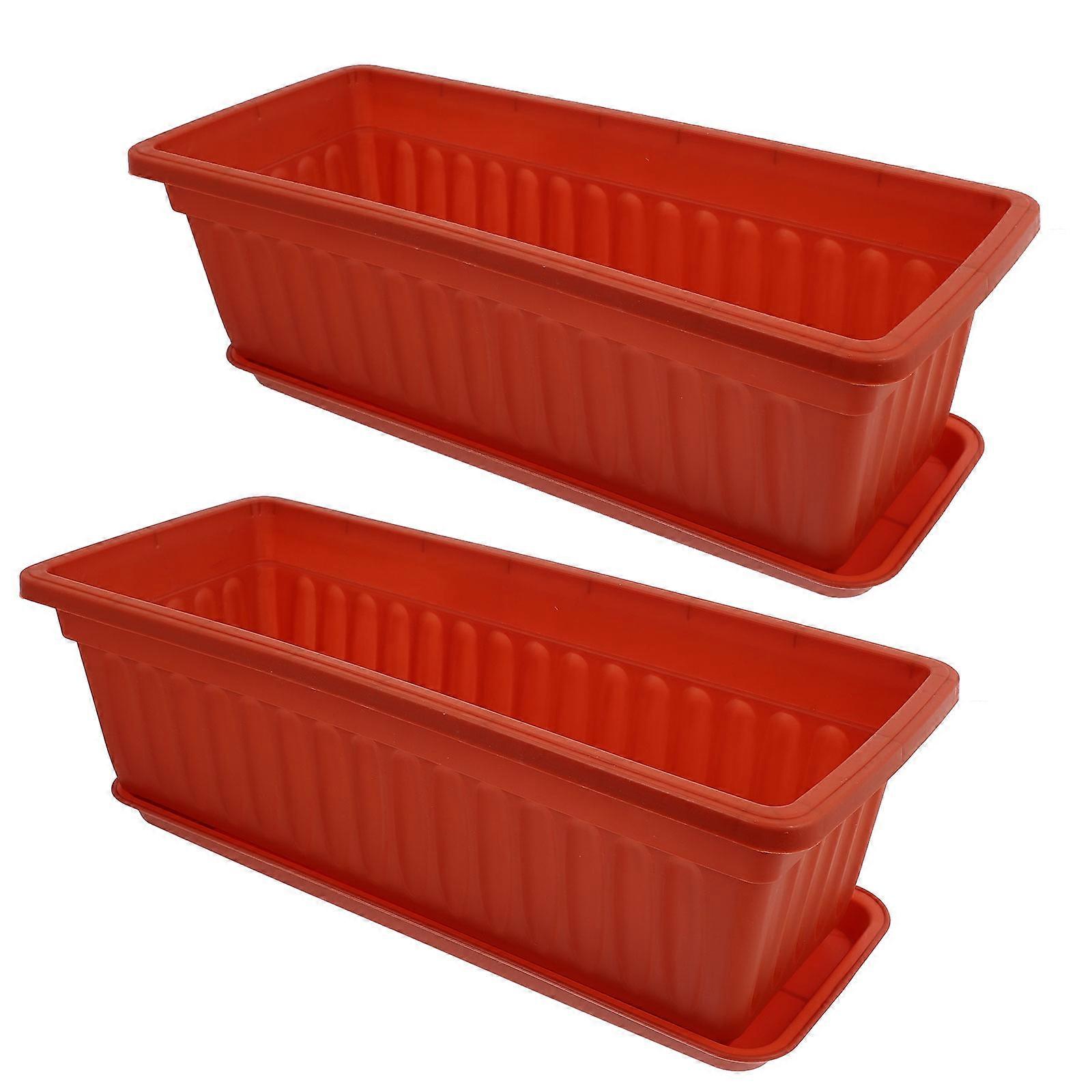 Vaso de flores de jardinagem grande retangular cor chocolate permeabilidade à água anti-pressão 2 unidades