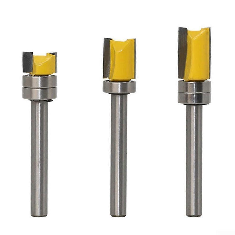 3 Pieces 6mm Shank Flush Trim Pattern Bit Set, Bearing Trimming Woodworking Router Bit Straight Flush Trim Tools