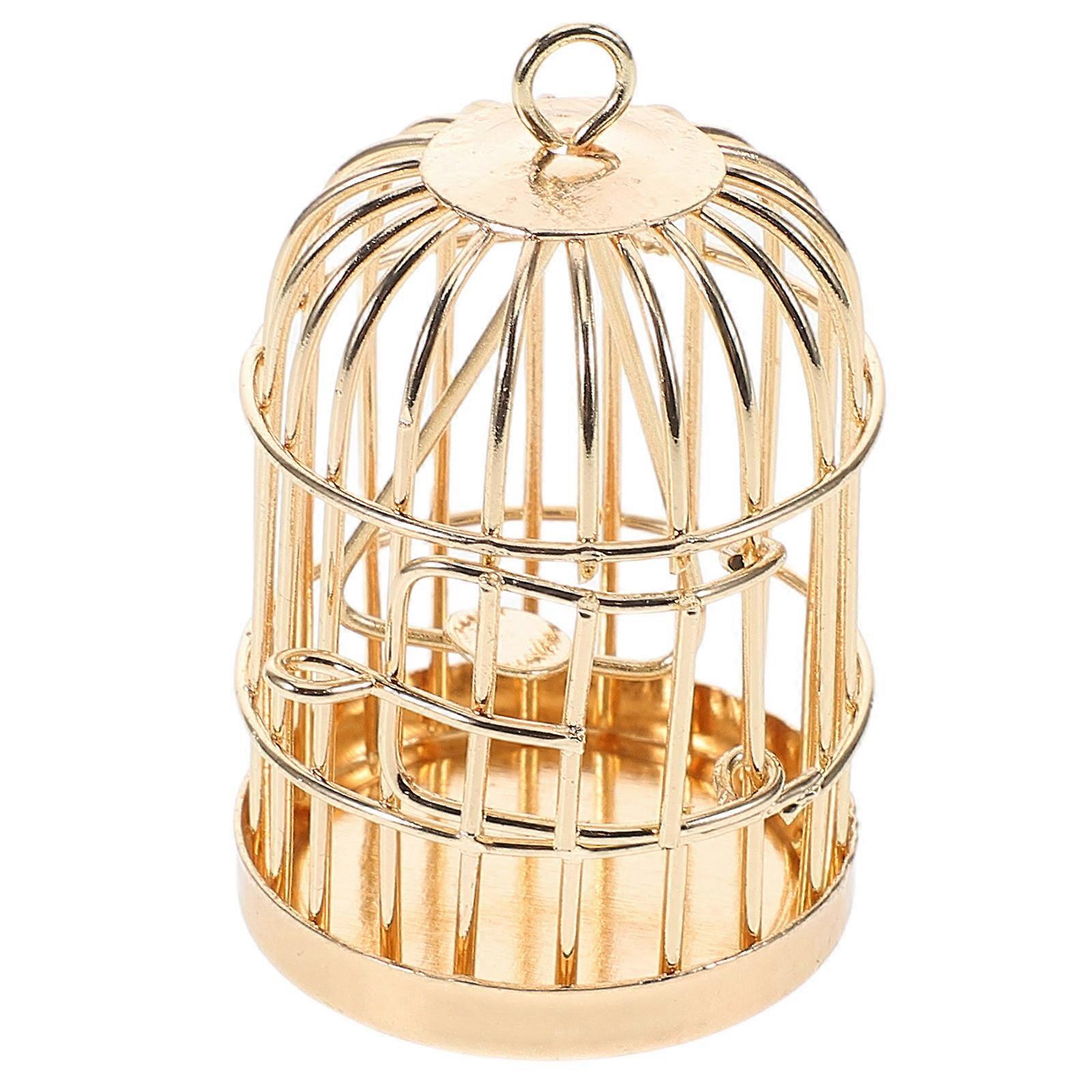 Golden Metal Small Bird Cage with Hook for Decoration and Collectible Use Perfect for Doll House