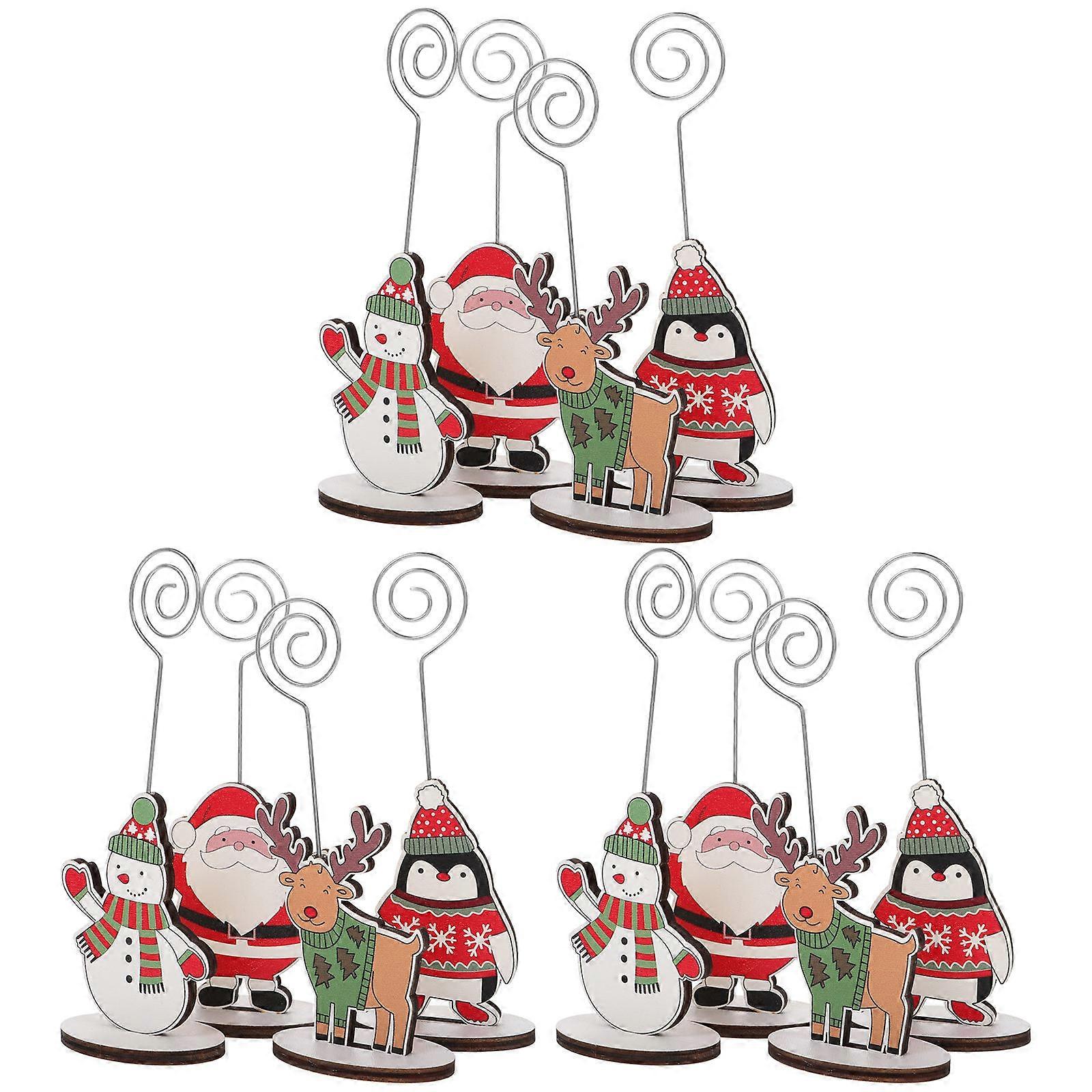 12pcs Christmas Pattern Wire Table Number Holders with Base for Restaurant Wedding Banquet Memo Display (Random Style)
