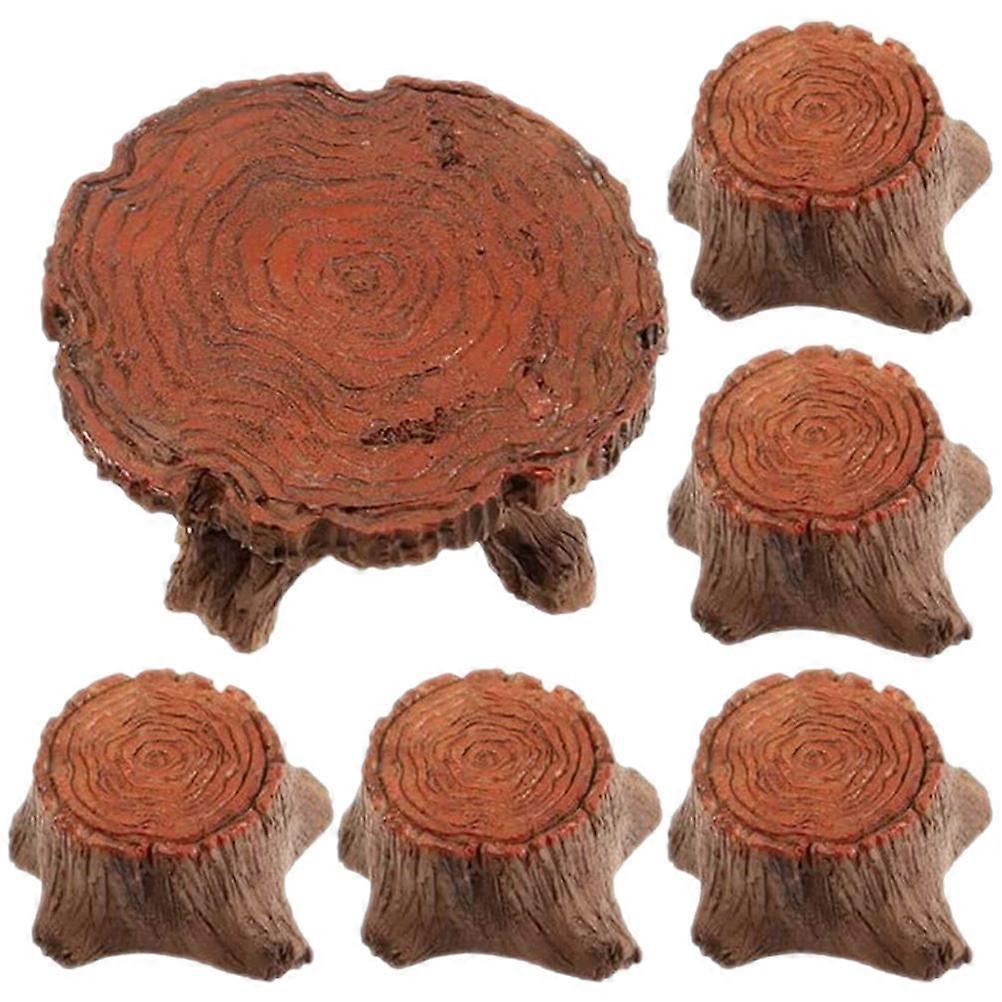 Brown Resin Fairy Garden Decoration Accessories Miniature Tree Stump Table and Chairs Set for Dollhouse Decor