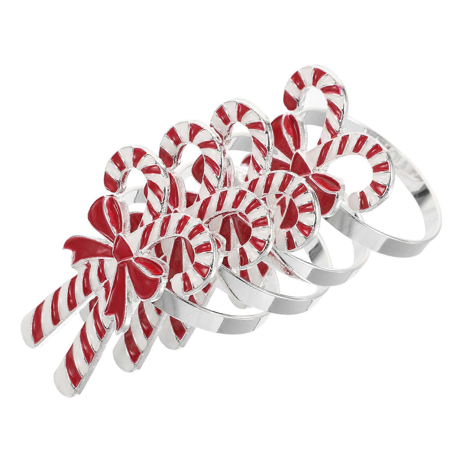 Christmas Napkin Rings Candy Cane Design for Party 4Pcs Assorted Color Alloy