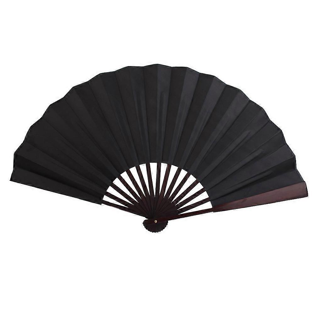 Men Folding Bamboo Blank Hand Fan Wedding Party Gift (Black)