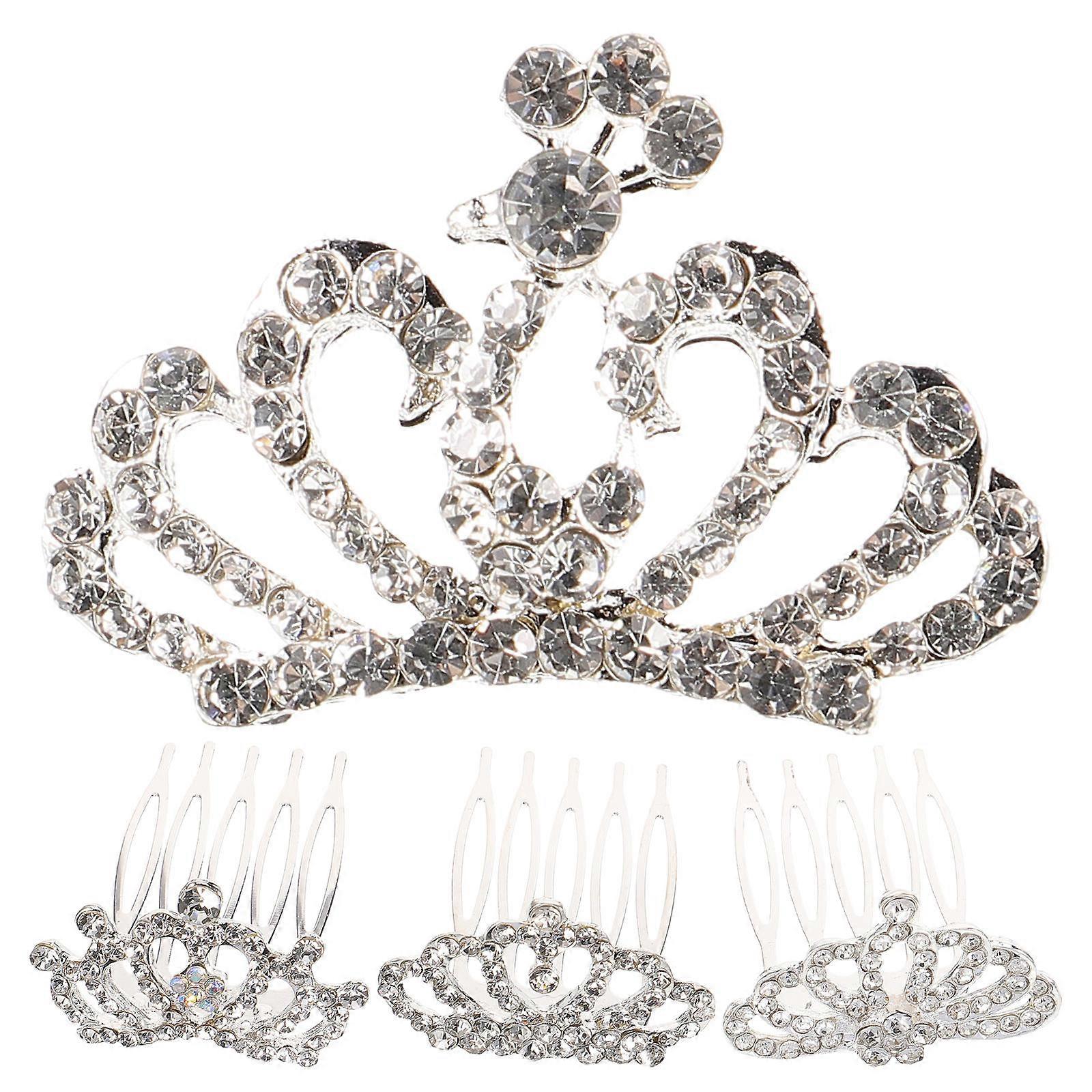 Rhinestone Crown Comb for Kids Party Assorted Color Alloy Material Comfortable Lightweight Design Fits Various Occasions 4pcs