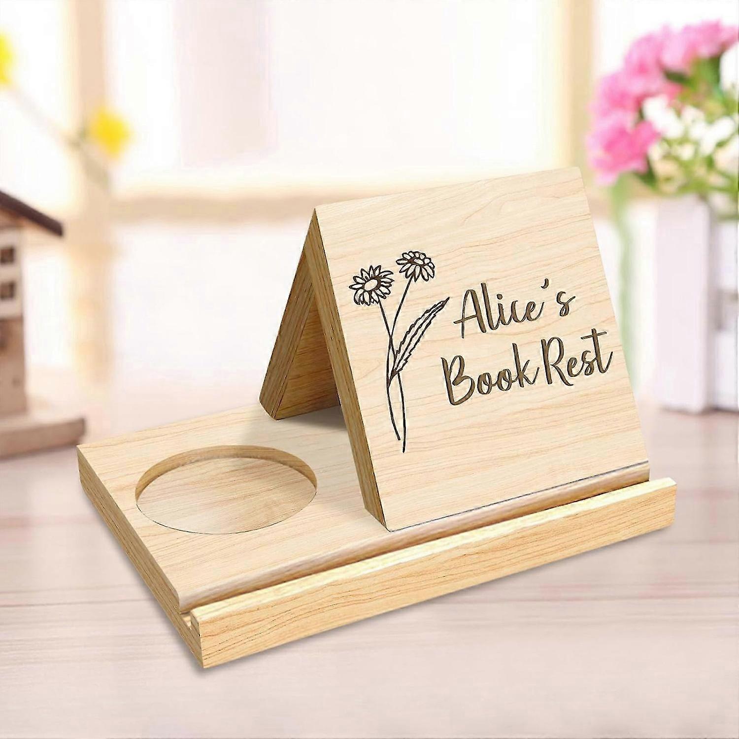 Wood Book Rest Bookcase, Custom Book Holder with Coffee Drink Holder, Wooden Bookshelf Book Stand Ho