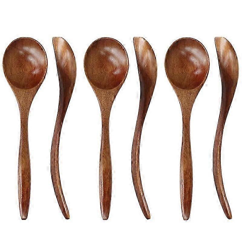 Colheres de pau para comer, 6 pedaços de madeira natural comer colher, 7 polegadas -Friendly Handmade Teaspoon fo