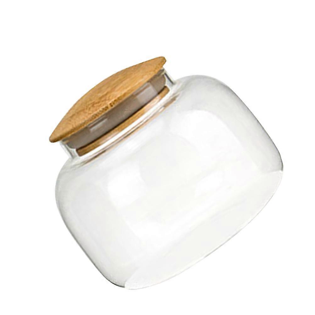 Transparent Glass Candy Jar with Bamboo Lid for Storage Use 550ml