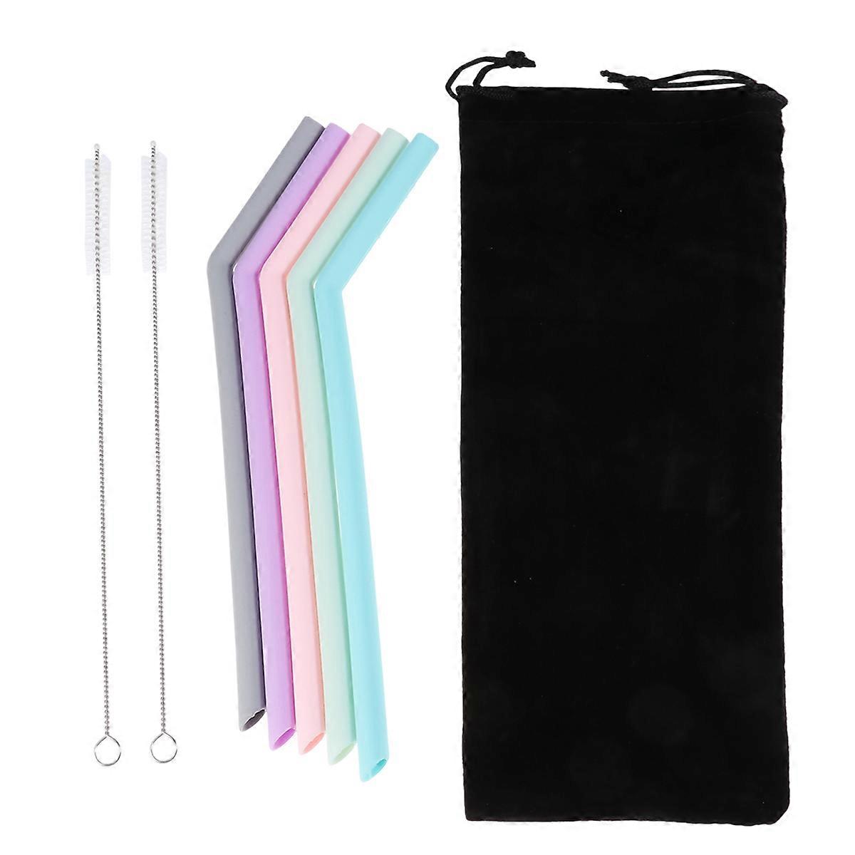 8pcs Set Reusable Silicone Straws Drinking Straws for Party Restaurant Bar 5 Straws 2 Curved Straws 1 Bag