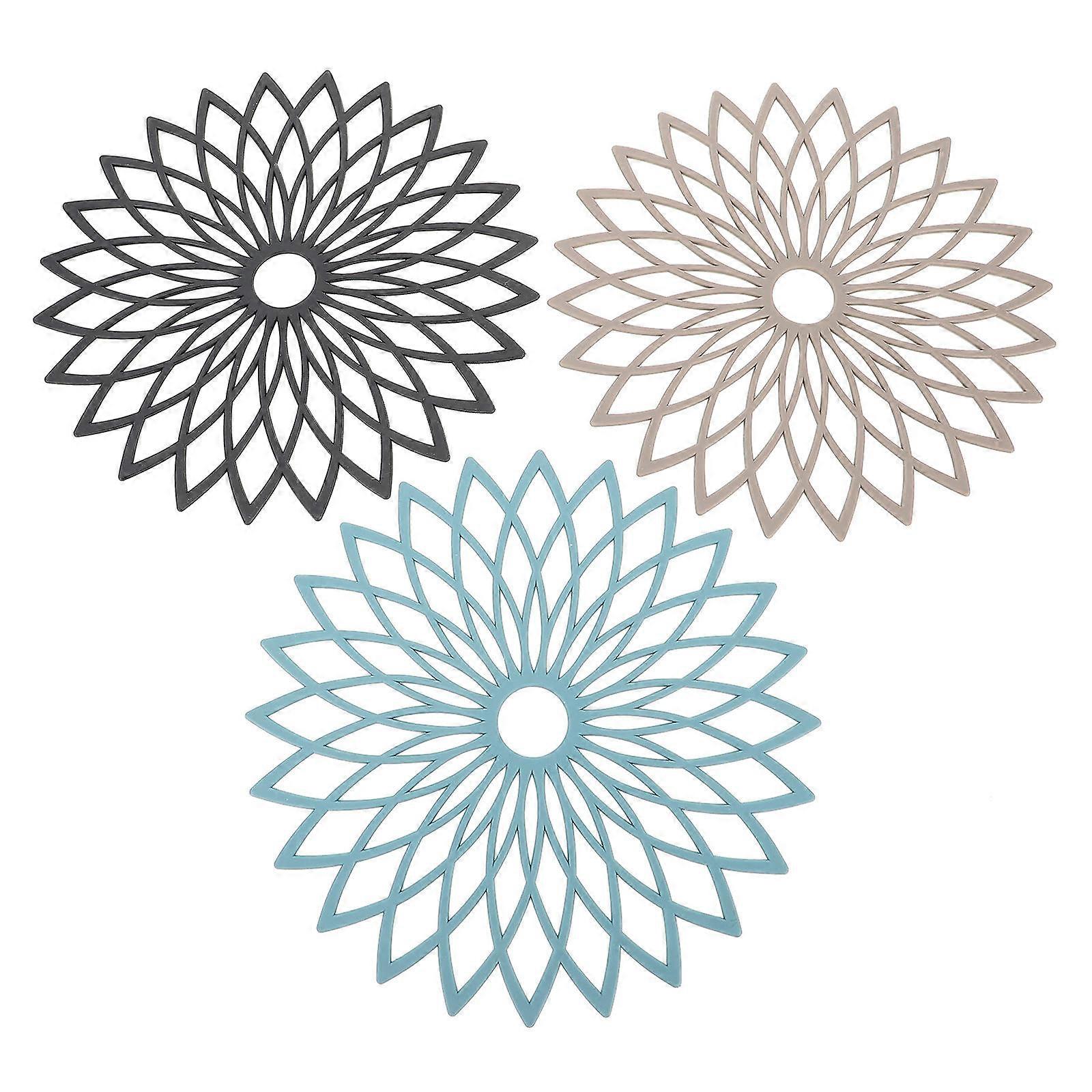 Hot Pads For Kitchen Counter 3Pcs Heat Insulation Flower Table Mats Non-Scratch Easy To Clean For Hot Pots