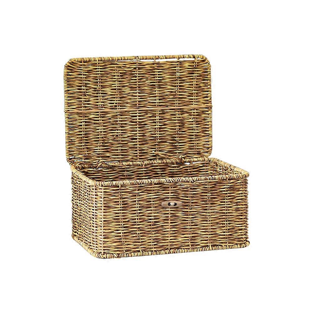 Brown PP Storage Box with Lid for Desktop Organization and Home Storage 1 Piece